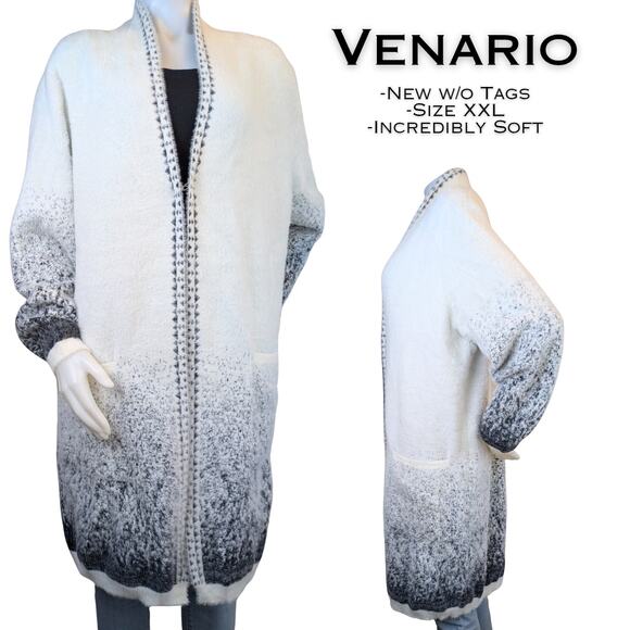 New Venario Long Cardigan Sweater Duster XXL White Gray Ombre Open Front Soft - Picture 1 of 12